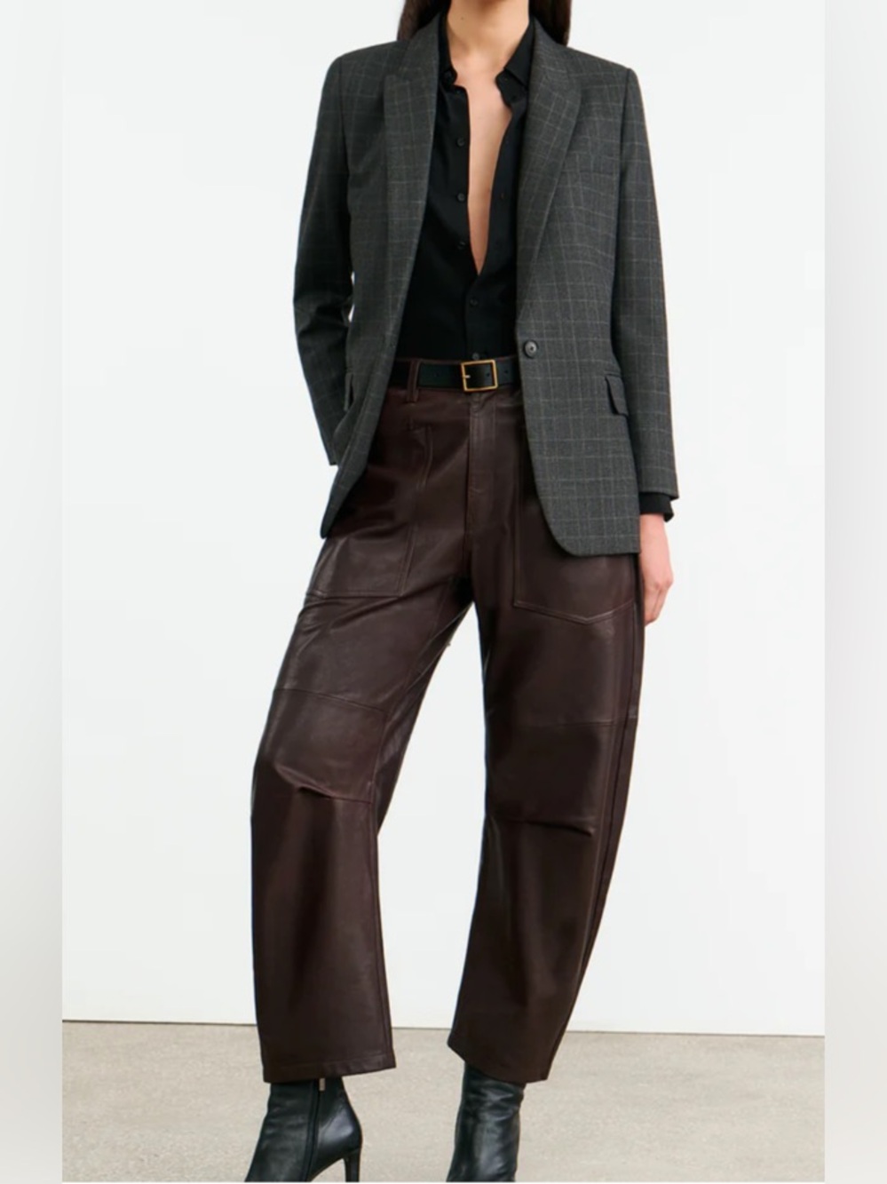 Nili Lotan Shon Leather Pants Dark Brown Sz 2